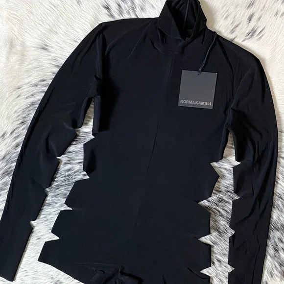 NORMA KAMALI “ALLIGATOR” CUTOUT MOCK-NECK BODYSUIT, SZ S BLACK NWT!! - Picture 6 of 16